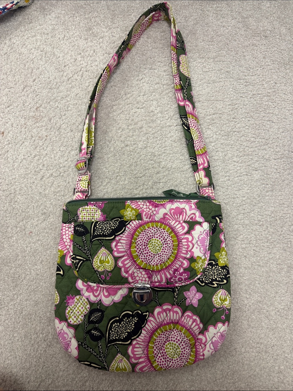 Floral Quilt Crossbody Bag - Pink & Green